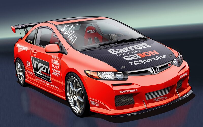 red race car with sponsor decals