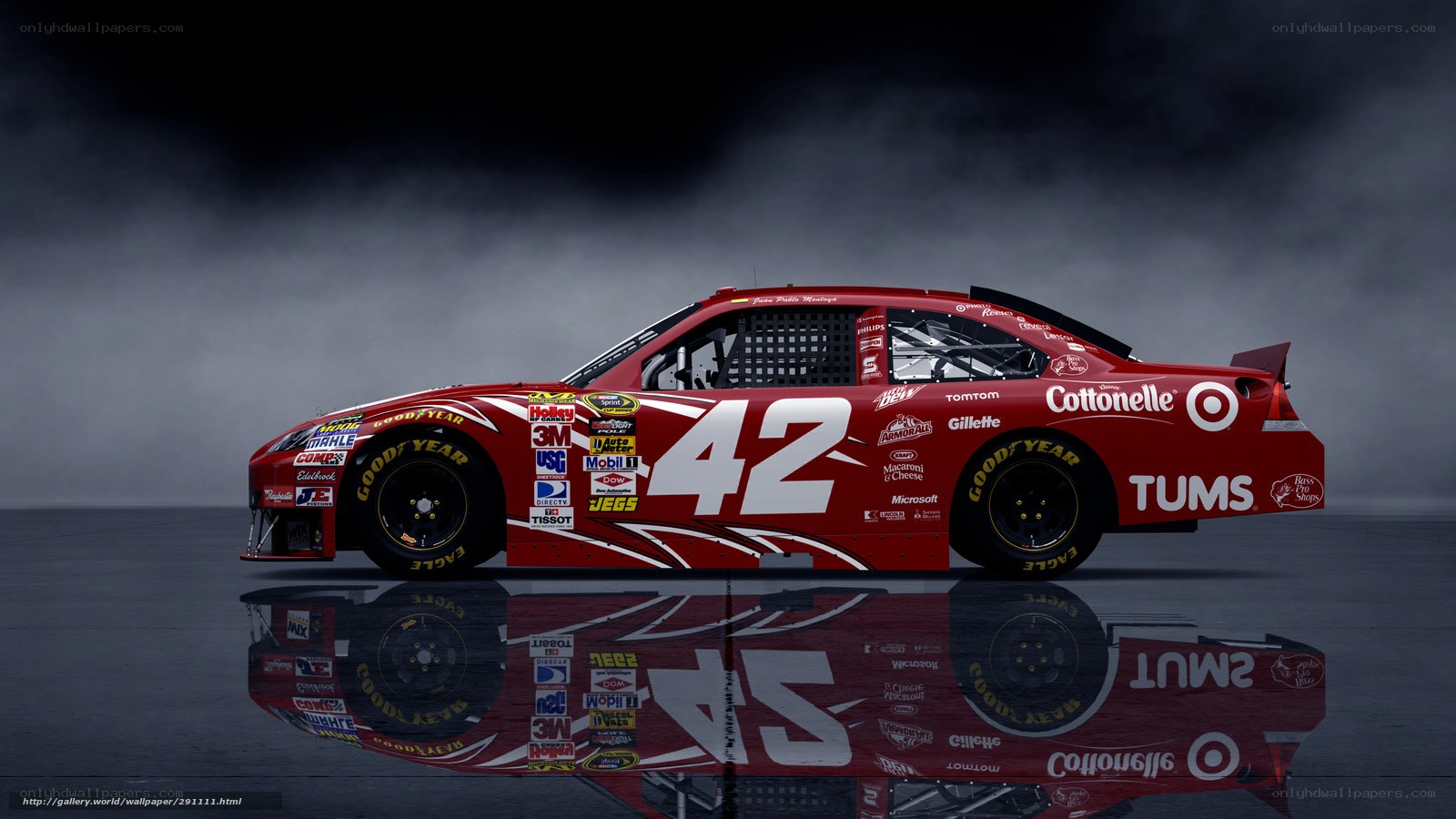 Red race car with sponsor logos