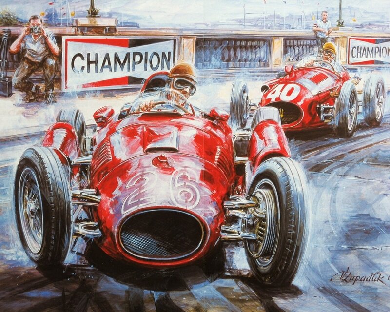 Red race cars on track