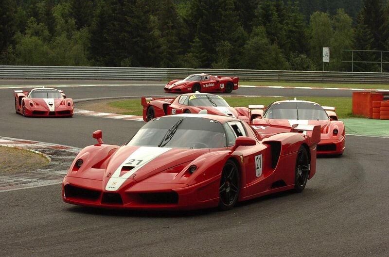 Red Race Cars on Track — Dynamic, Afternoon