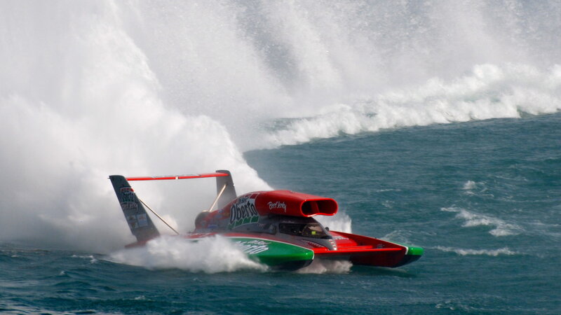 Red Racing Boat — Dynamic, Afternoon, Photograph, Sea