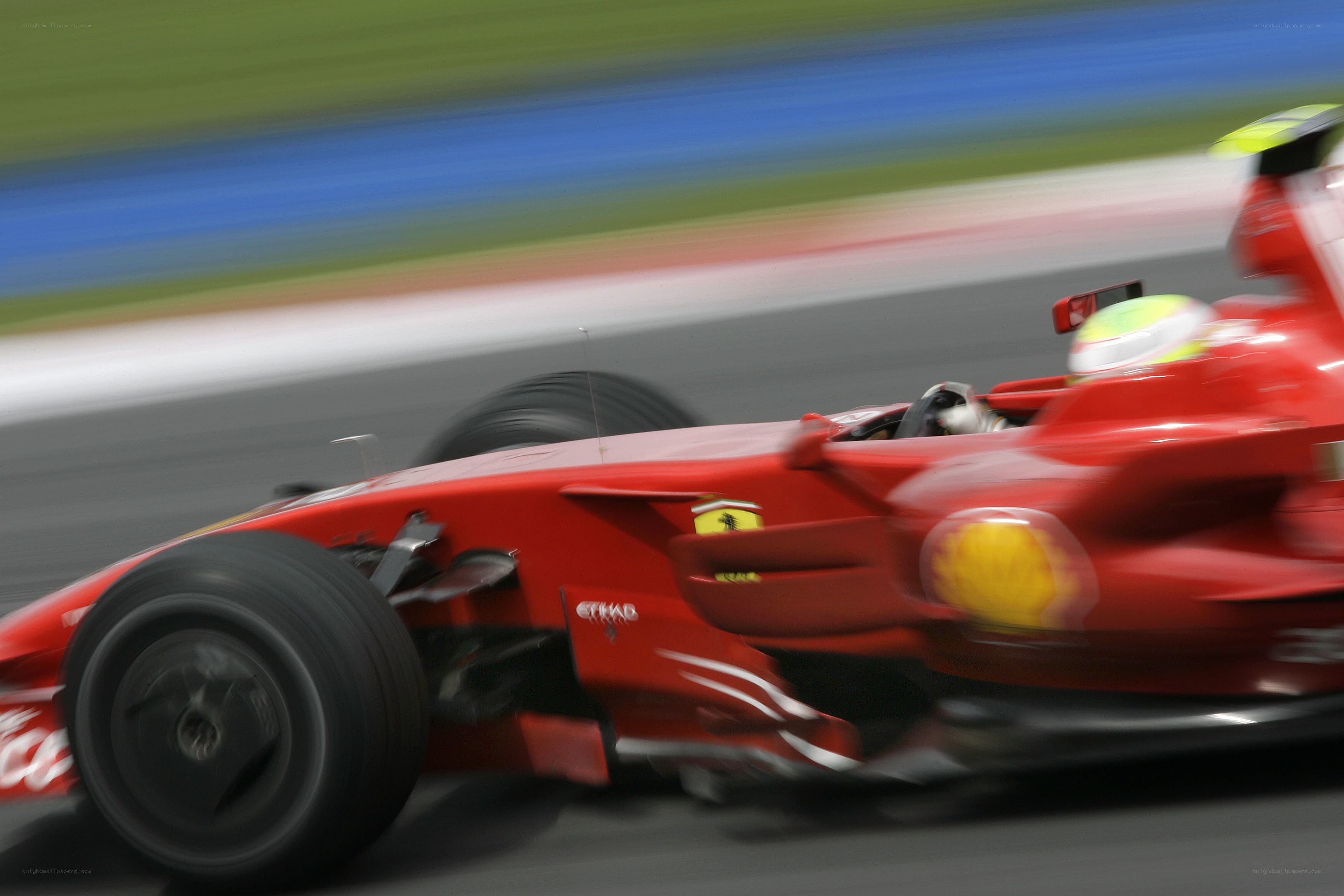 Red racing car in motion