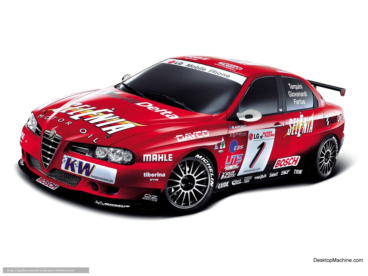 red racing car with sponsor logos