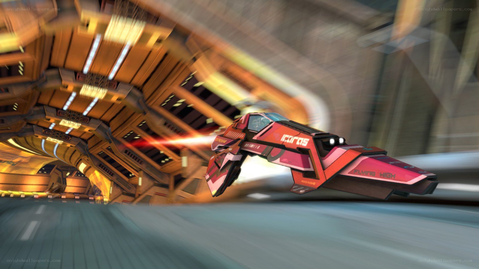 red racing pod in tunnel