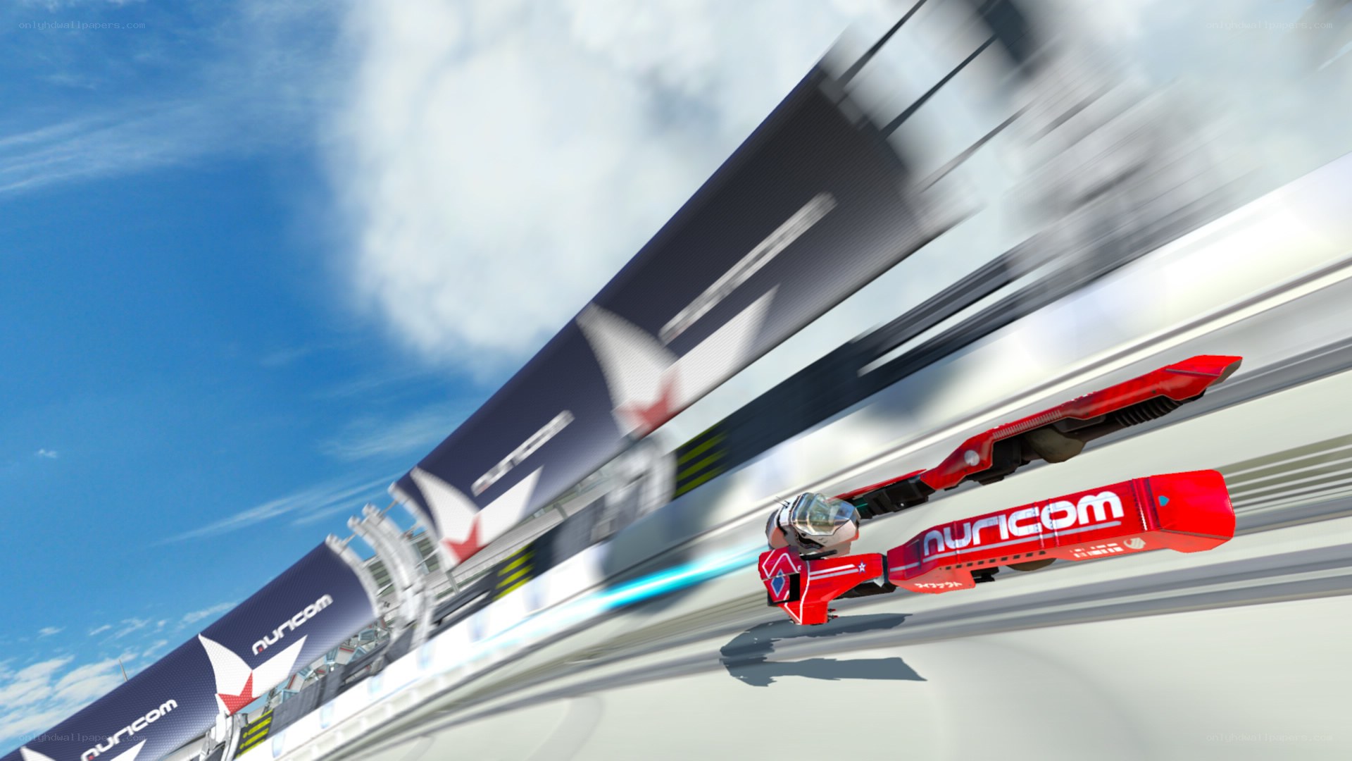 Red racing pod on a track