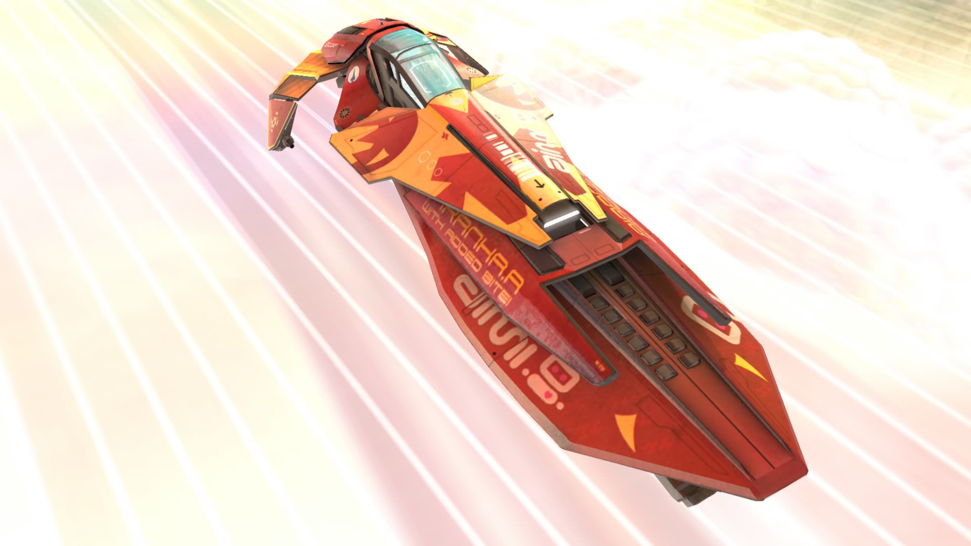 Red racing spaceship in motion