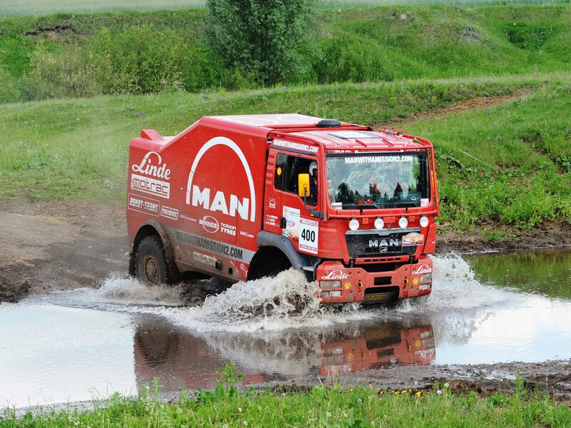 Red Racing Truck — Dynamic, Afternoon