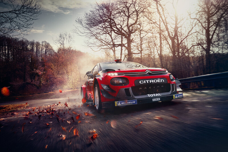 Red Rally Car — Dramatic, Autumn