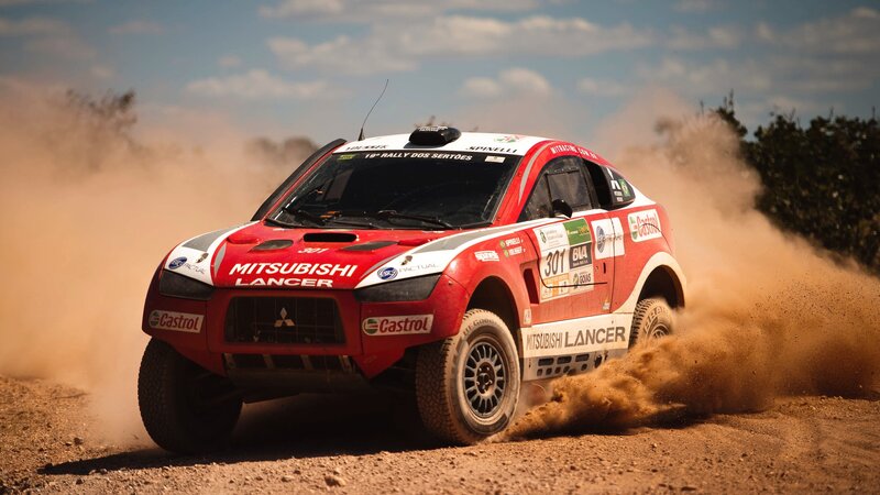 Red Rally Car — Dynamic, Afternoon, Photograph, Dust, Rally Car
