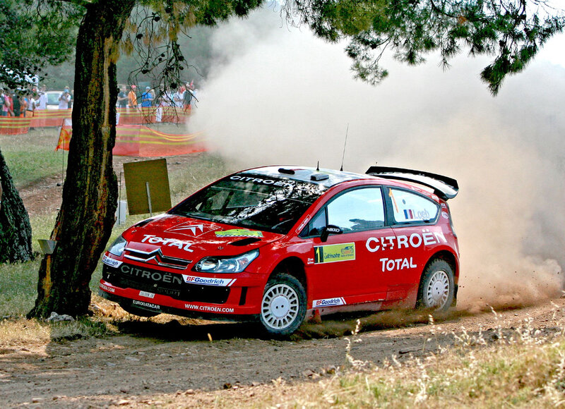 Red Rally Car — Dynamic, Afternoon, Photograph, Tree