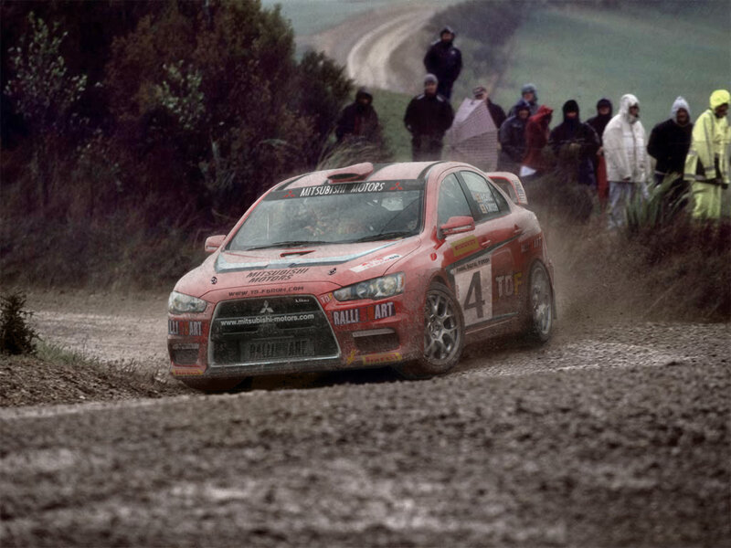 Red Rally Car — Dynamic, Photograph, Spectators
