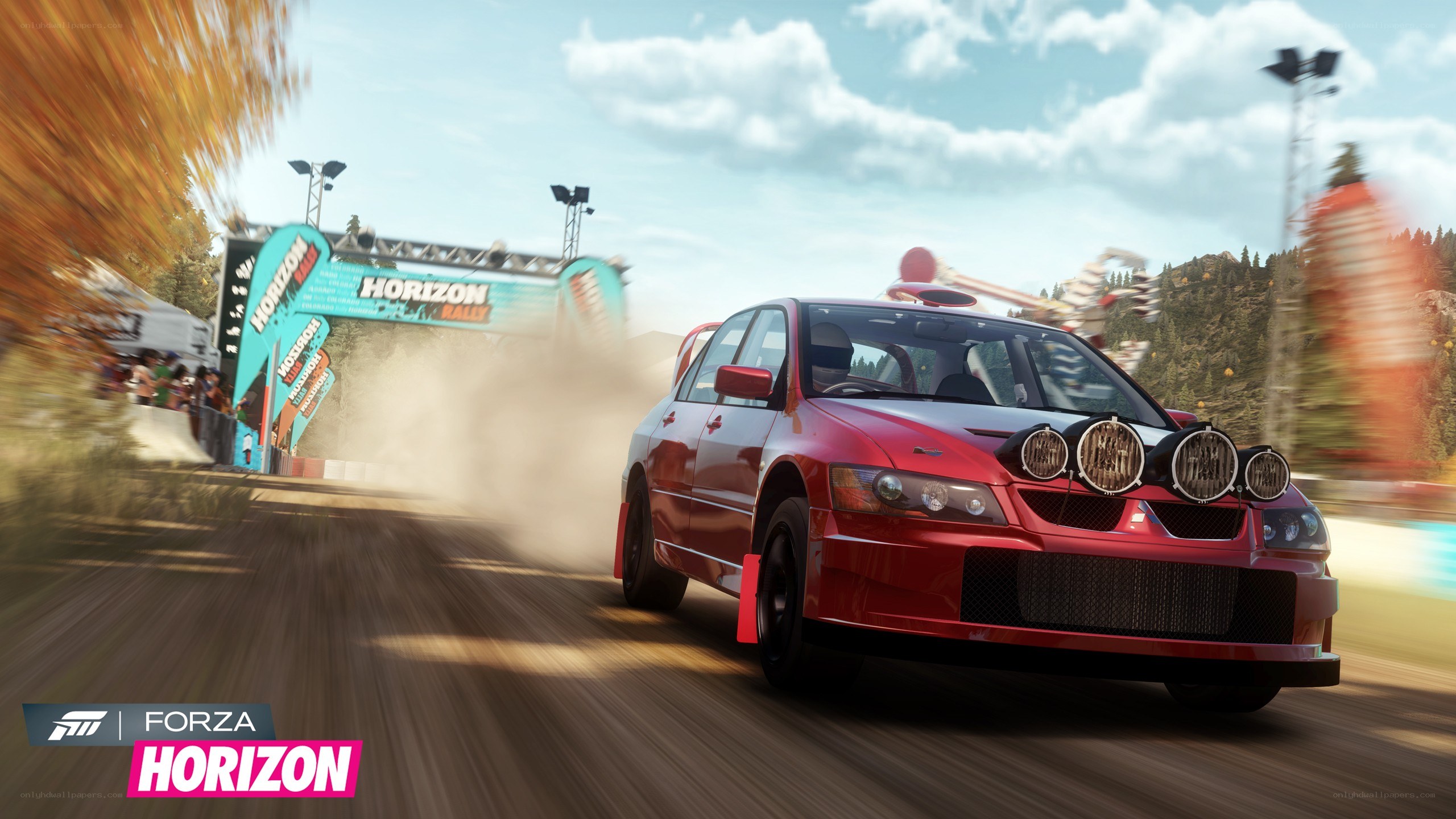 Red rally car racing