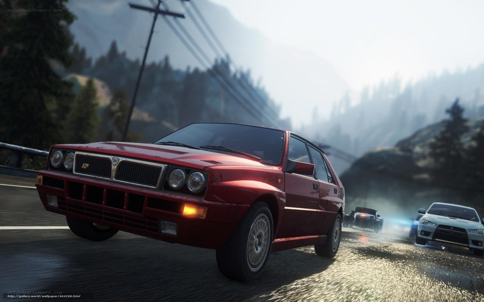 Red rally car racing
