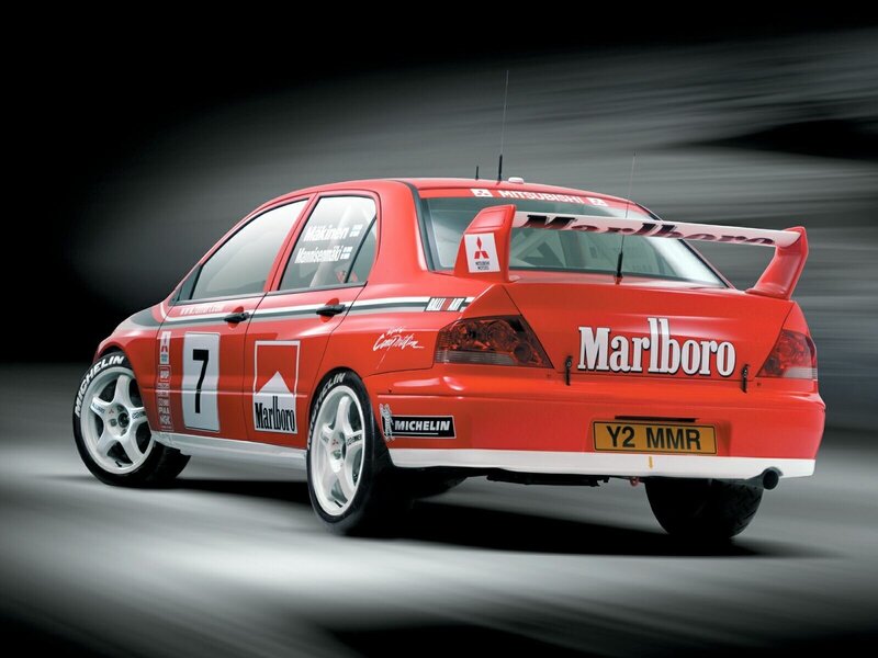 red rally car with marlboro livery