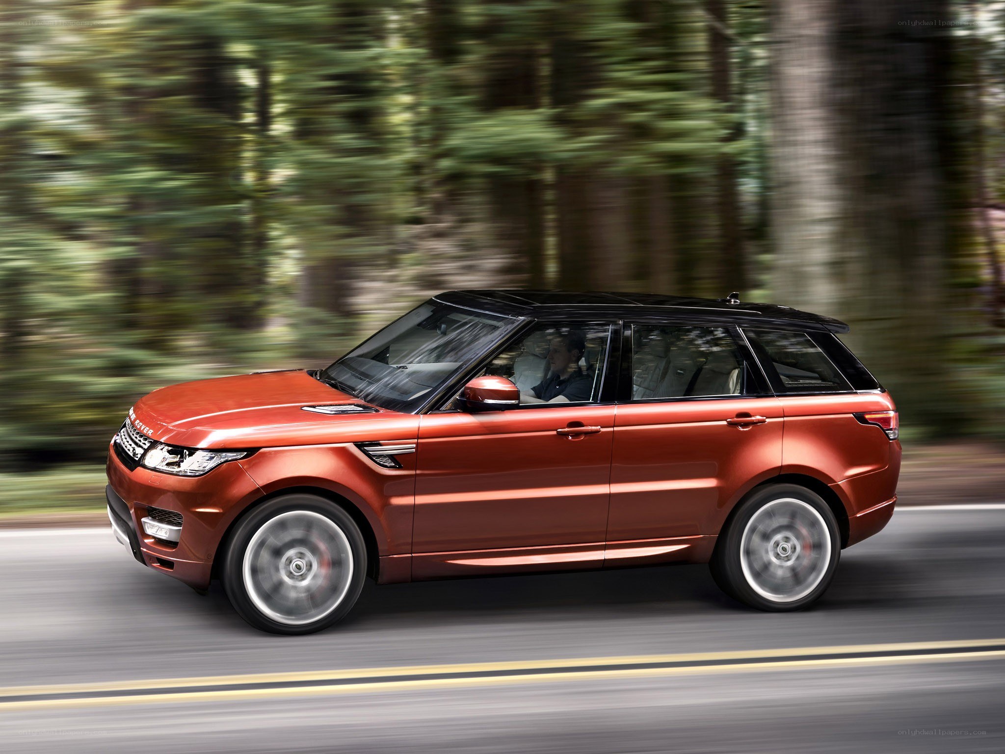 Red Range Rover in motion