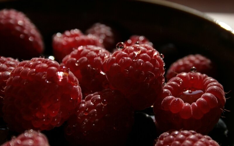 Red Raspberries in Bowl