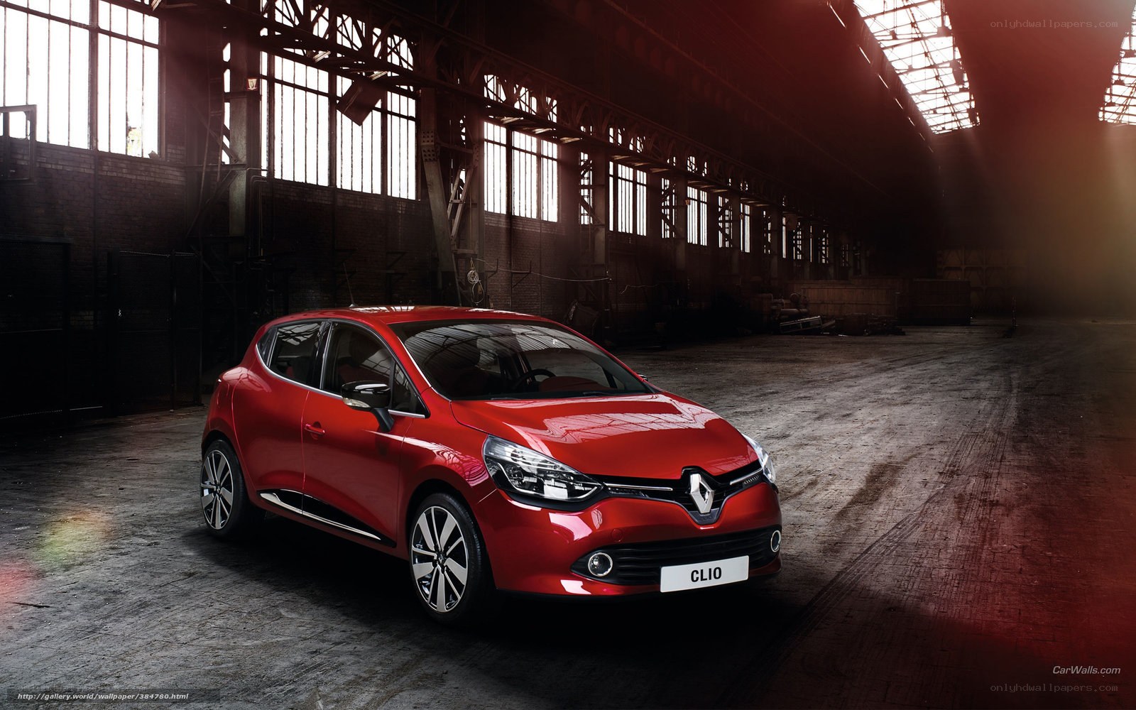 Red Renault Clio in warehouse