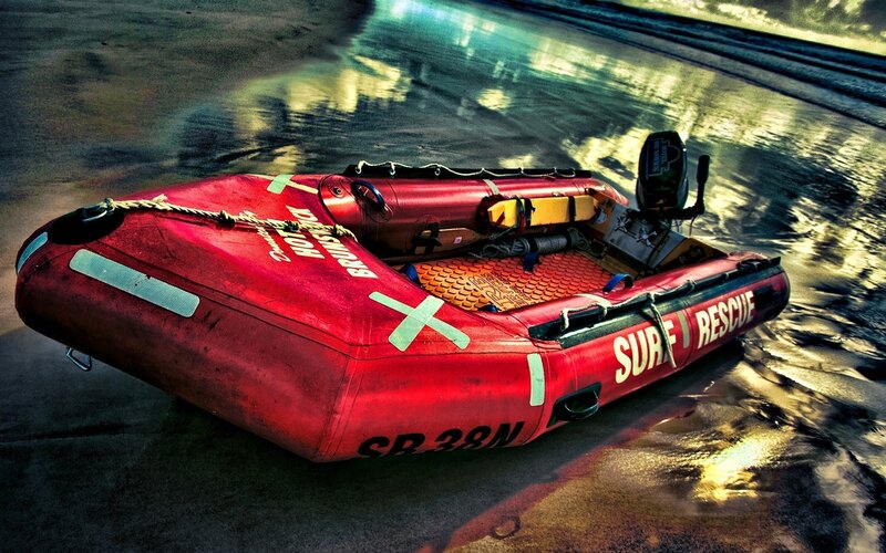Red Rescue Boat — Dramatic