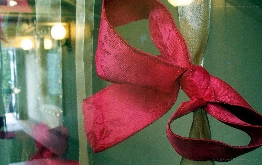 Red ribbon bow on glass