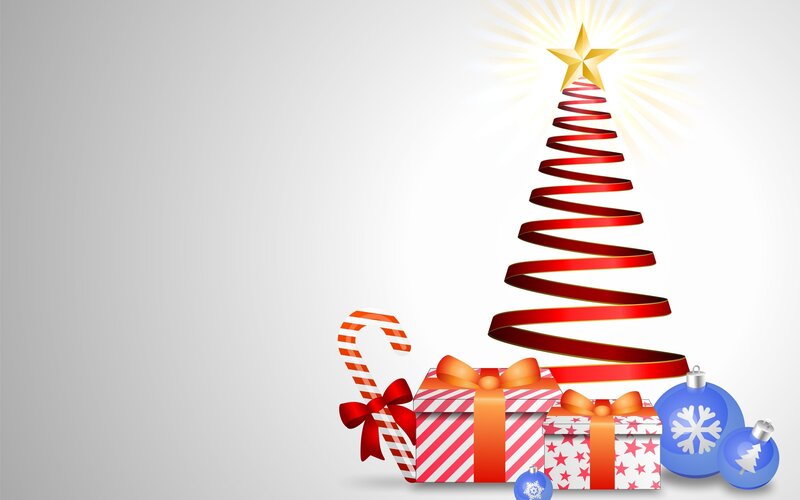Red Ribbon Christmas Tree — Festive, Winter, Vector Art