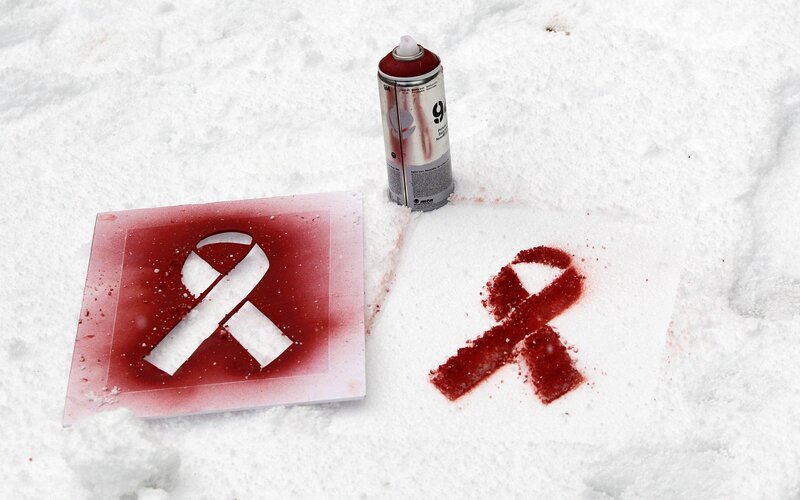 Red Ribbon Spray Painted