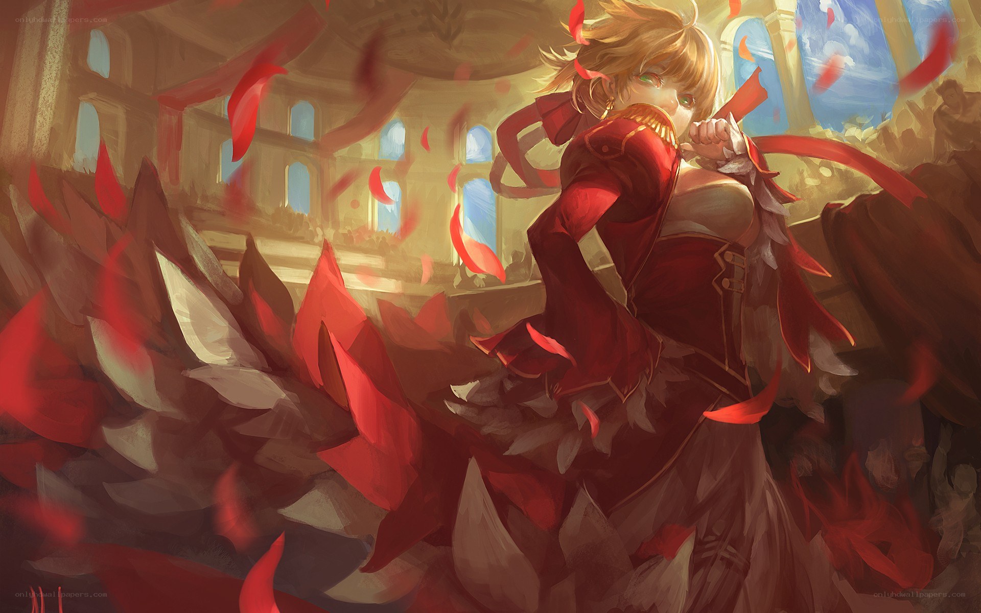 red ribbon warrior in hall