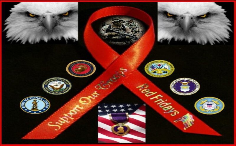 Red Ribbon with Military Symbols