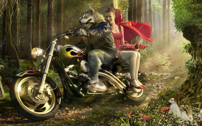 Red Riding Hood on a motorcycle