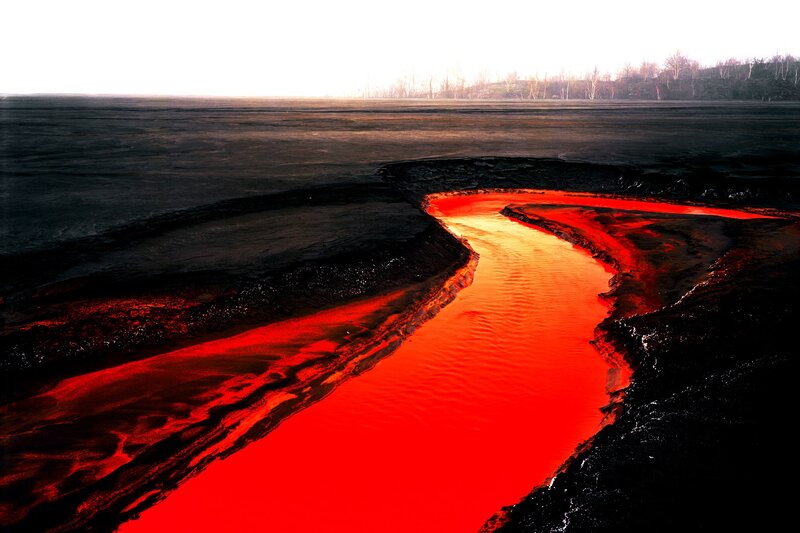 Red River in Lava Field — Dramatic