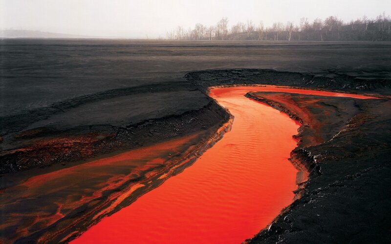 Red River in Lava Field — Dramatic, Winter