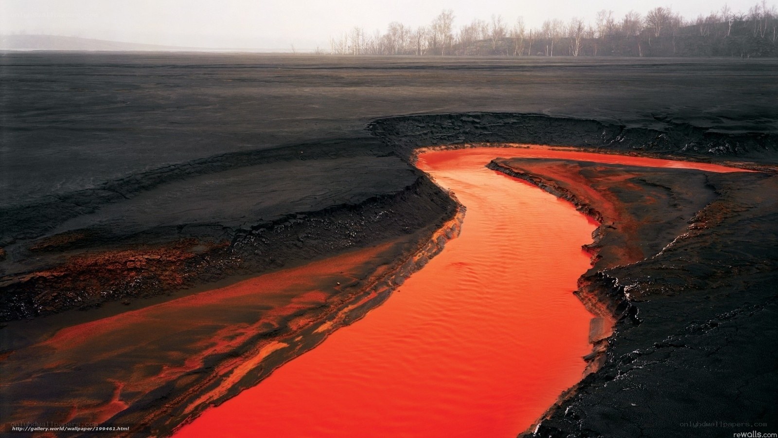 Red river on black landscape