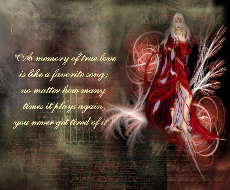 Red-robed fantasy woman with quote