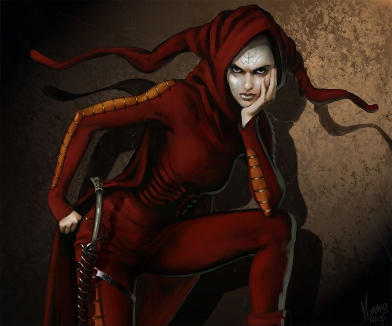 red-robed figure with sword