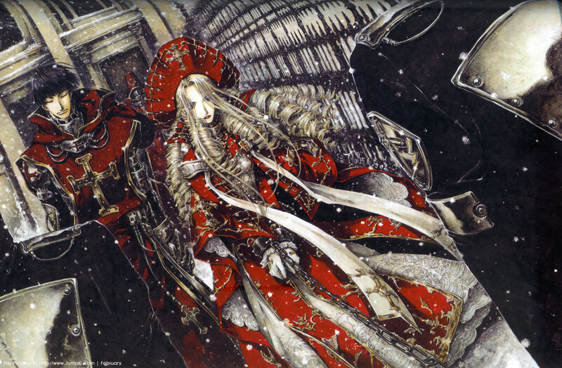 Red-robed figures in snowy battle