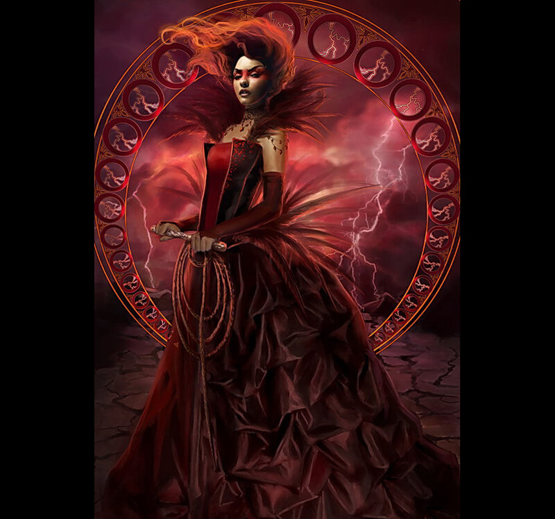 Red-robed sorceress with lightning