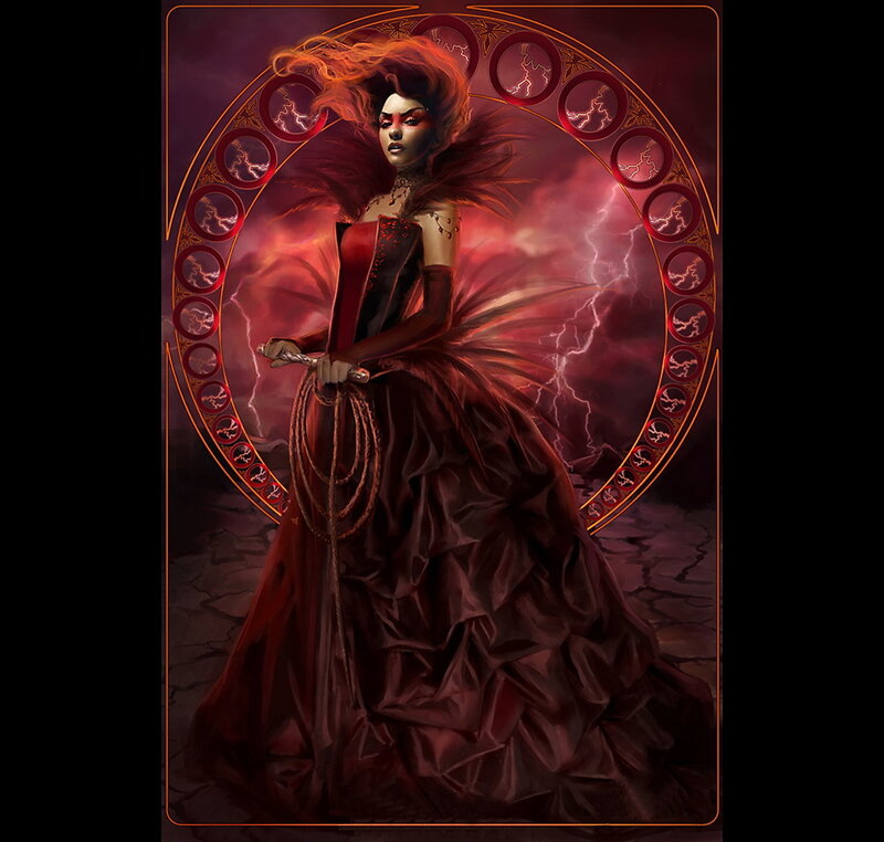 Red-robed sorceress with lightning