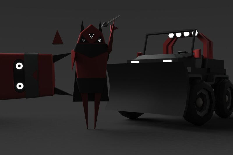 Red Robot Character — Black, Dark