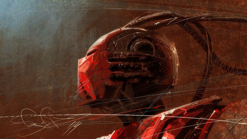 red robot head concept