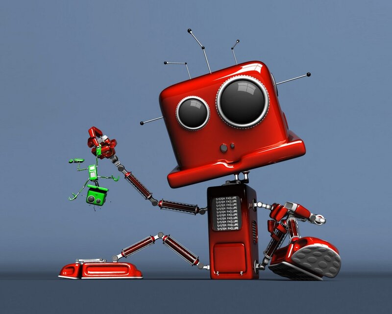 Red Robot Holding Green Robot