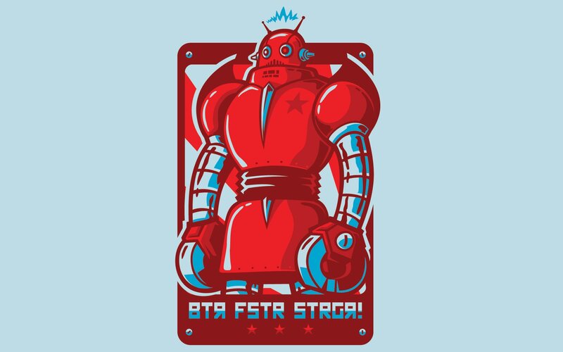 Red Robot Illustration — Retro, Star