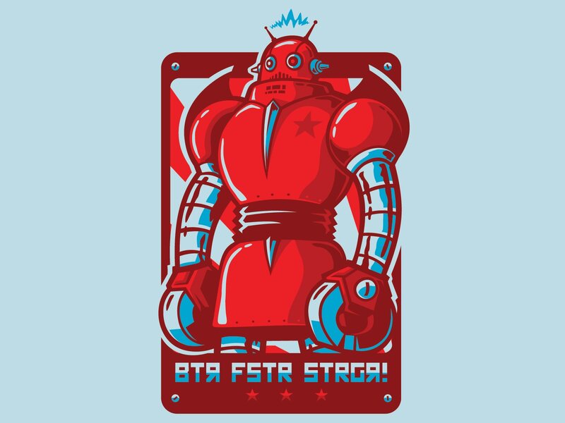Red Robot Illustration — Retro, Vector Art