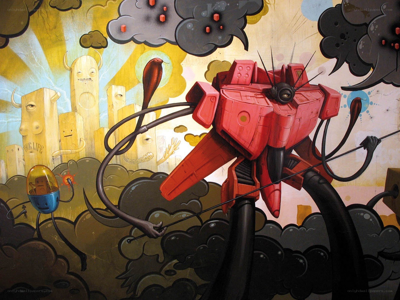 Red robot in a surreal landscape