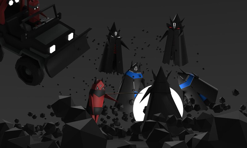 Red Robot in Battle — Black