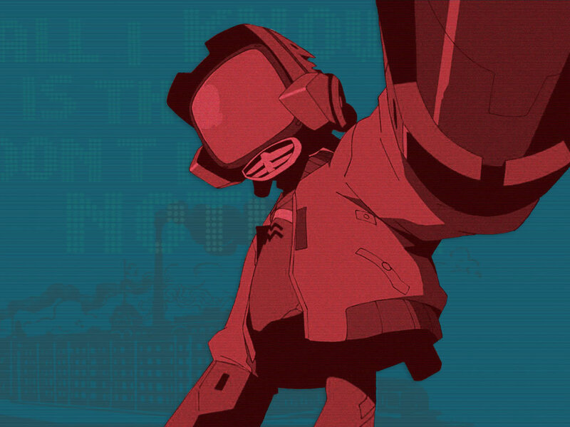 red robot in city