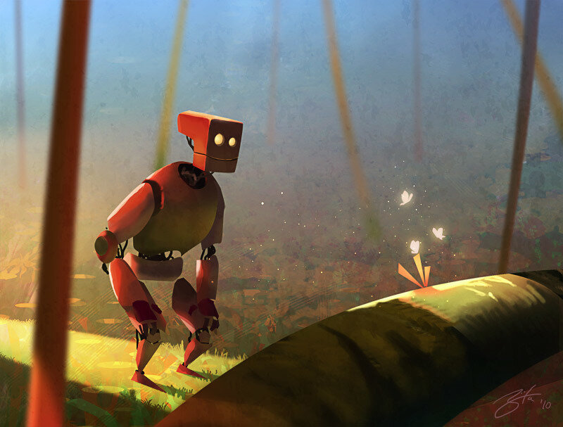 Red Robot in Field