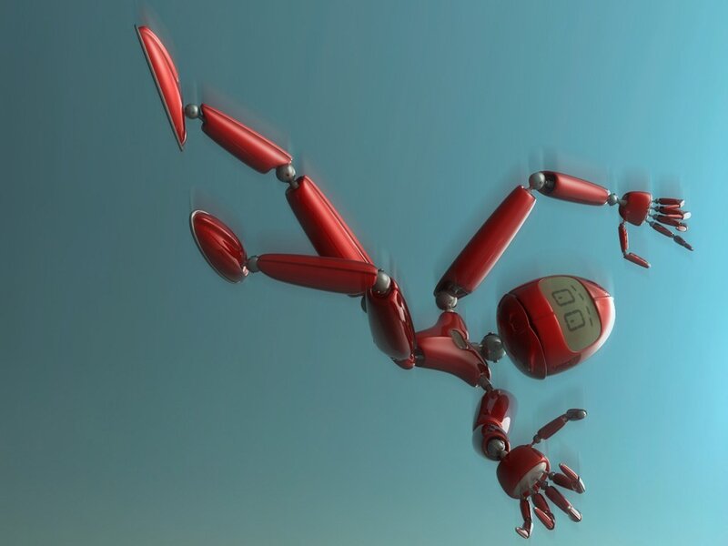 red robot in motion