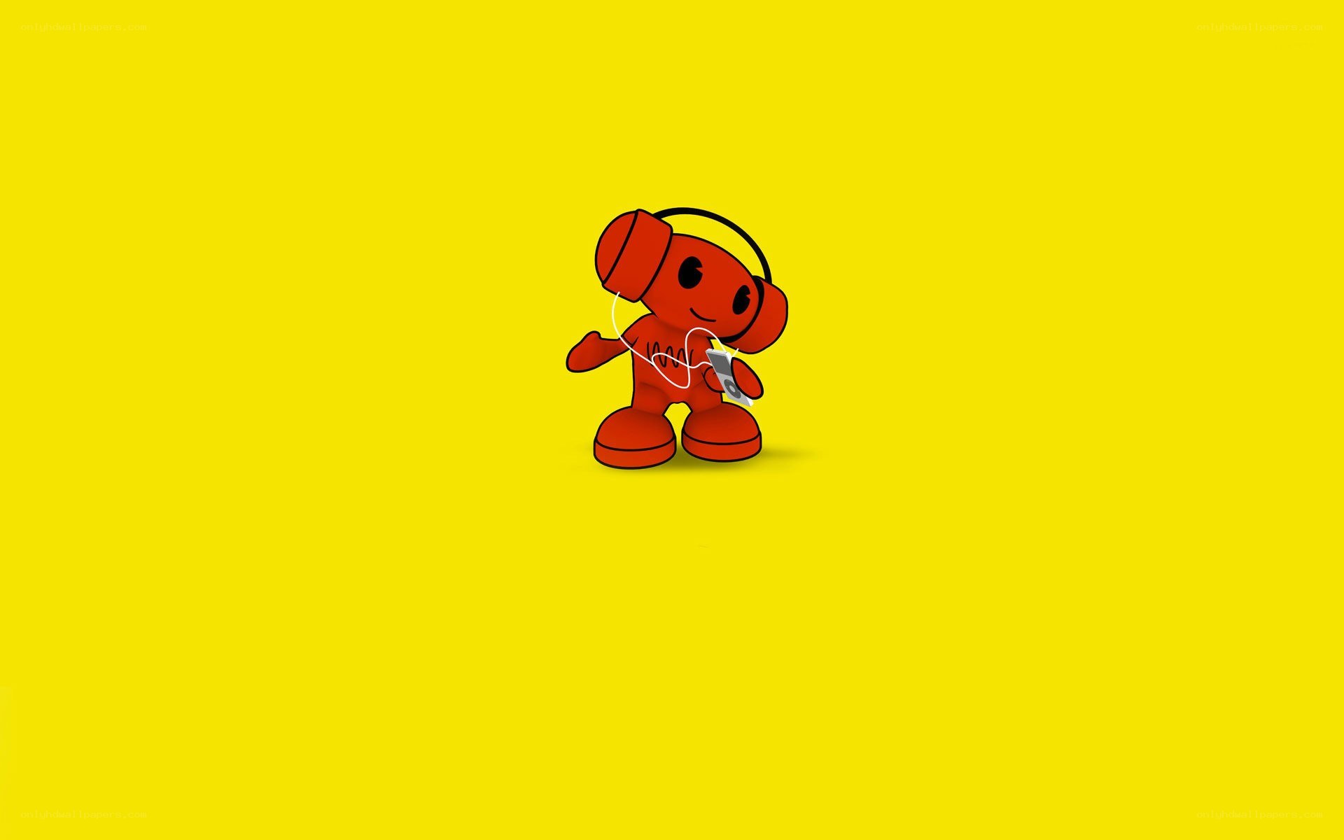 red robot listening to music