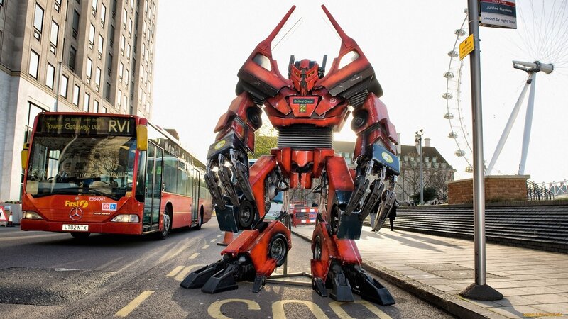 Red Robot Statue — Dramatic