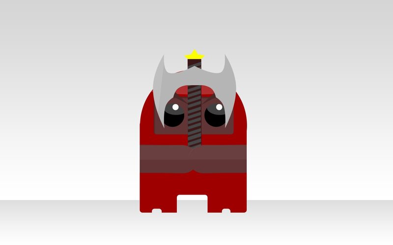 red robot with axe