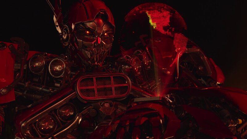 Red Robot with Glowing Eyes — Dark, Dramatic